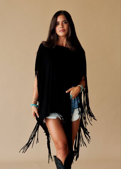 Oversized Fringe Top in Black