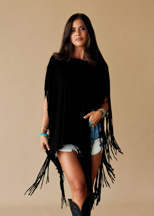 Oversized Fringe Top in Black