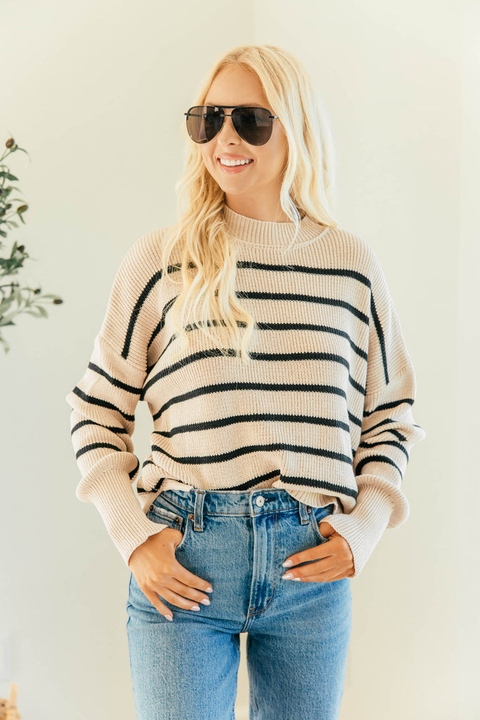 Polo Vibes Striped Sweater in Taupe