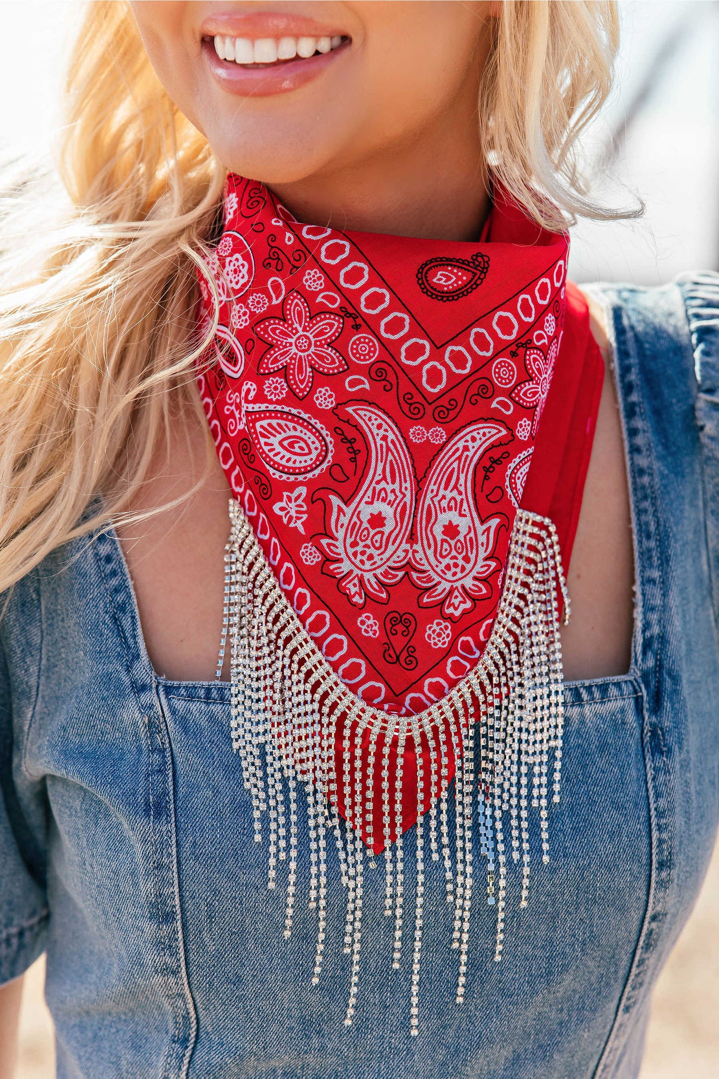 AS SEEN ON BRITT HORTON!! Crystal Fringe Bandana in Red