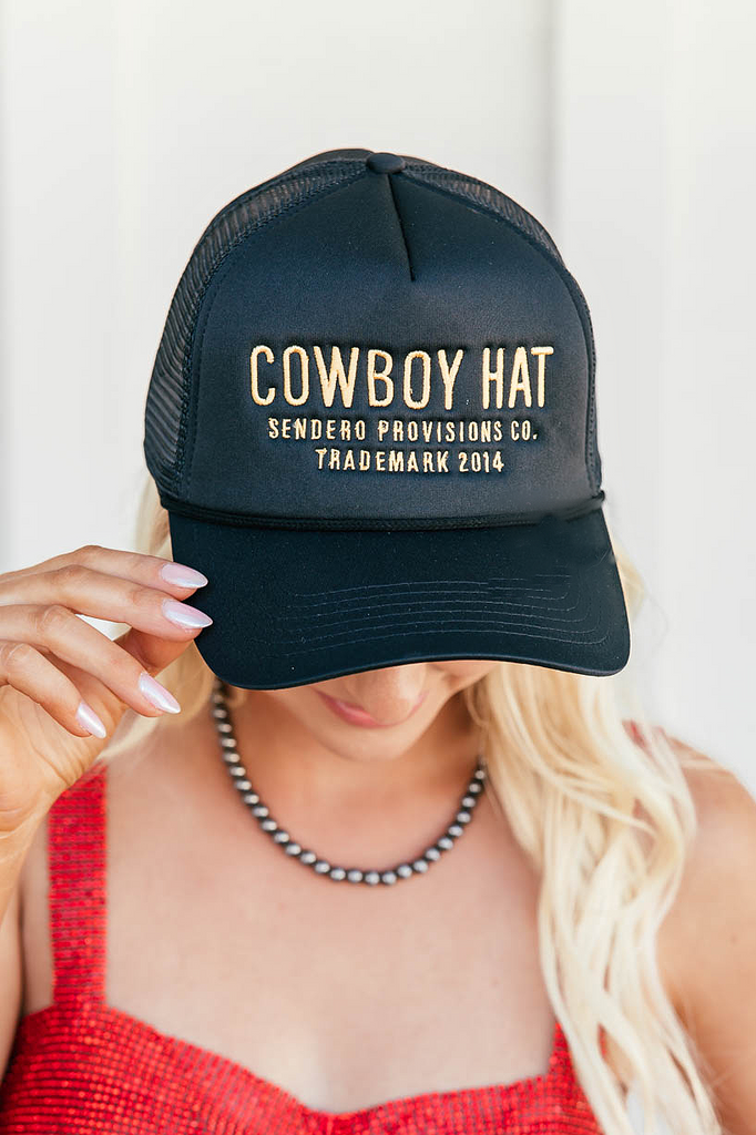 AS SEEN ON BRITT HORTON!! Cowboy Trucker Hat in Black