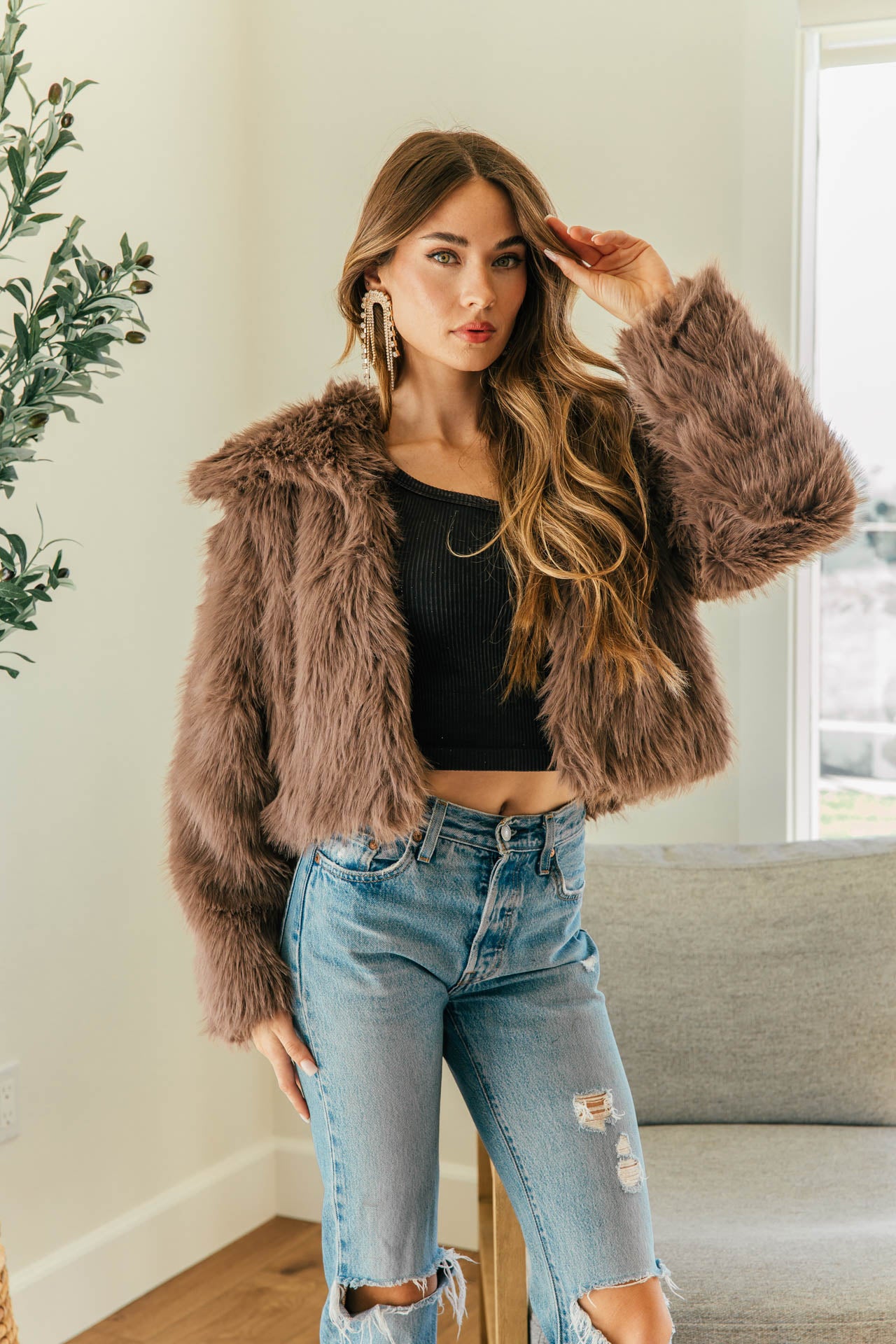 BEST SELLER!! Knock Out Cropped Faux Fur Jacket