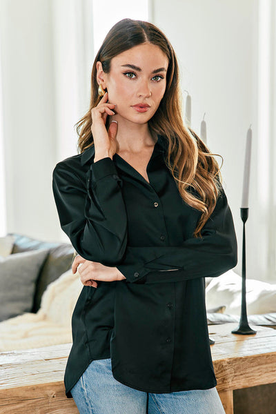 NEW!! Satin Button Up in Black