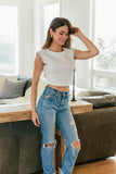 Sparkle On Rhinestone Cropped Muscle Tee in White