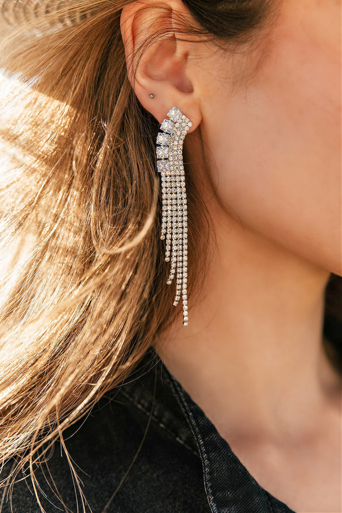 NEW!! The “Beverly” Silver Crystal Drop Earring