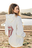 GB ORIGINAL!! Crystal Drawstring Sweatshirt in White w/ Rhinestone Lips