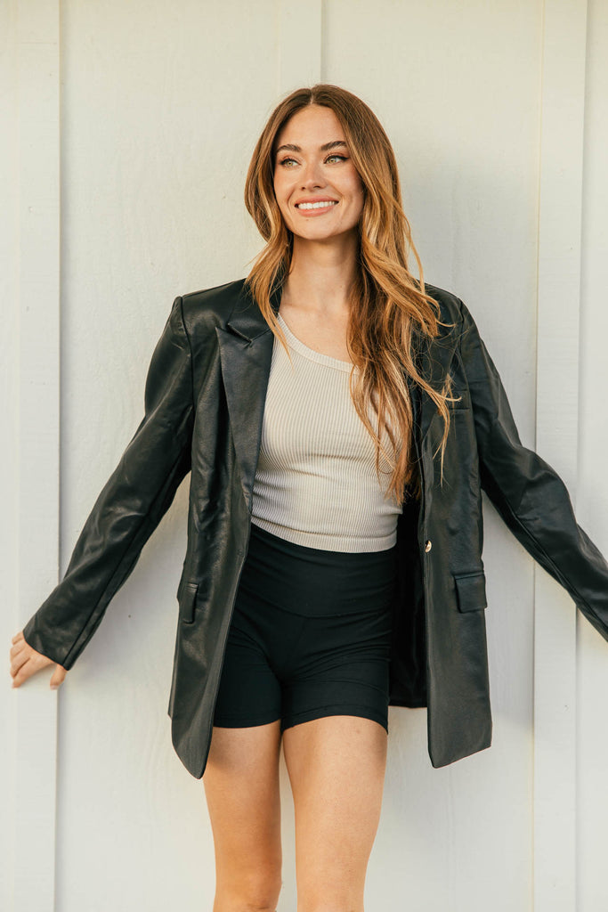 The "Runway" Faux Leather Blazer in Black