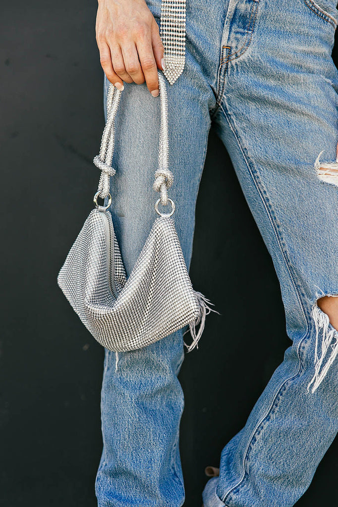 NEW!! Crystal Knotted Bag in Silver