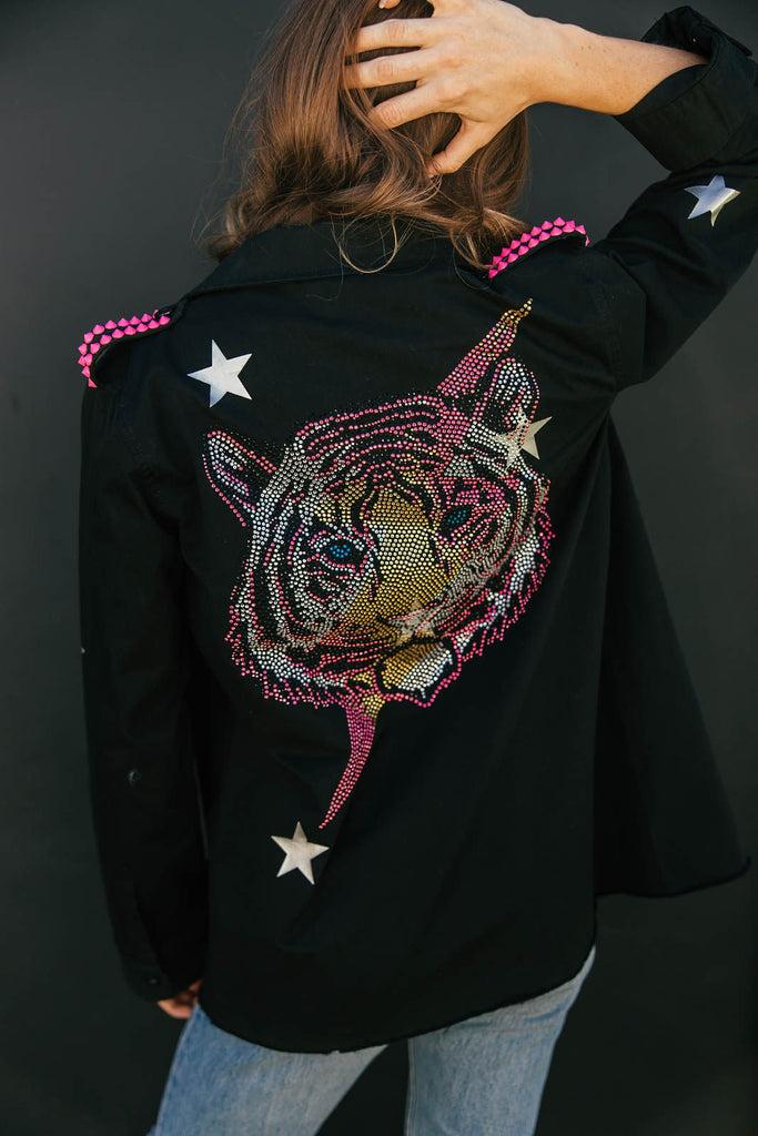 NEW!! Embellished Tiger Shacket & Studs in Black (S-XXLarge)