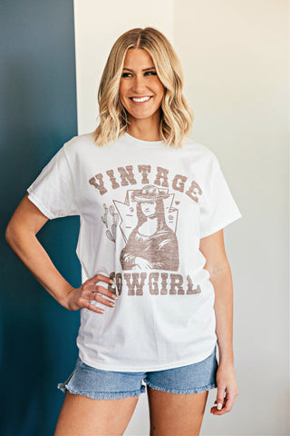 NEW!! Vintage Cowgirl Graphic Oversized Tee in White