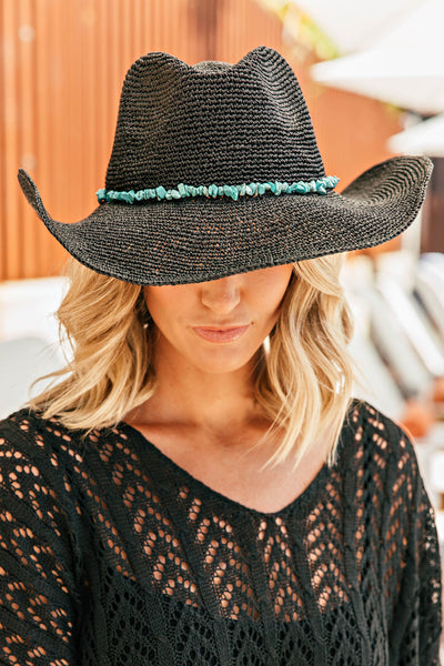 NEW!! Arizona Turquoise Straw Cowboy Hat in Black