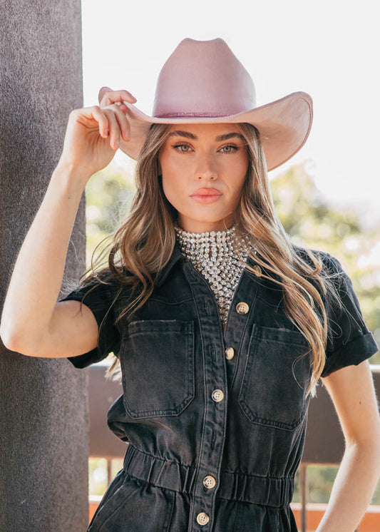 NEW!! The Kenny Faux Suede Cowboy Hat in Light Pink