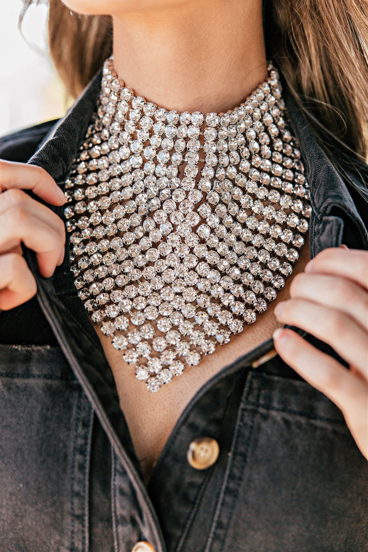 Crystal Statement Necklace & Bandana Silver Clear