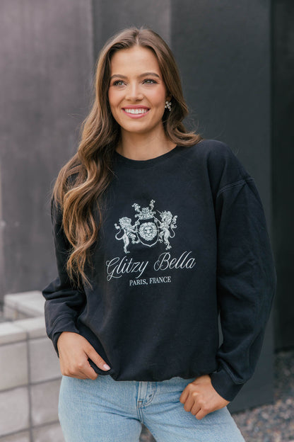 The "Glitzy Bella" Paris Comfort Color Sweatshirt in Black
