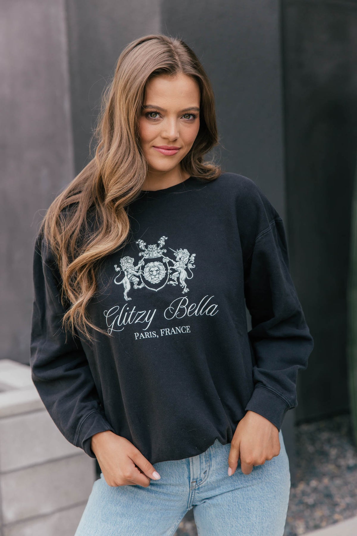 The "Glitzy Bella" Paris Comfort Color Sweatshirt in Black
