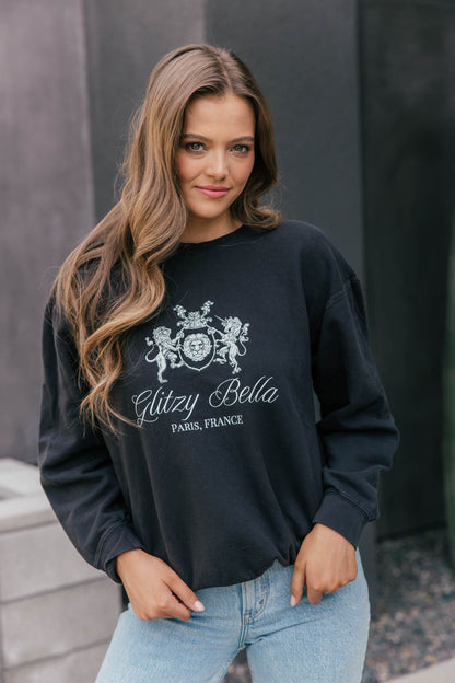 The "Glitzy Bella" Paris Comfort Color Sweatshirt in Black