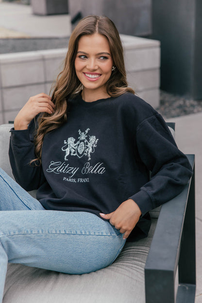 The "Glitzy Bella" Paris Comfort Color Sweatshirt in Black