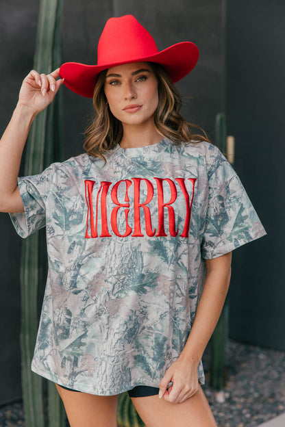"Merry" Graphic Tee - Camo