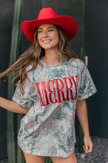 "Merry" Graphic Tee - Camo