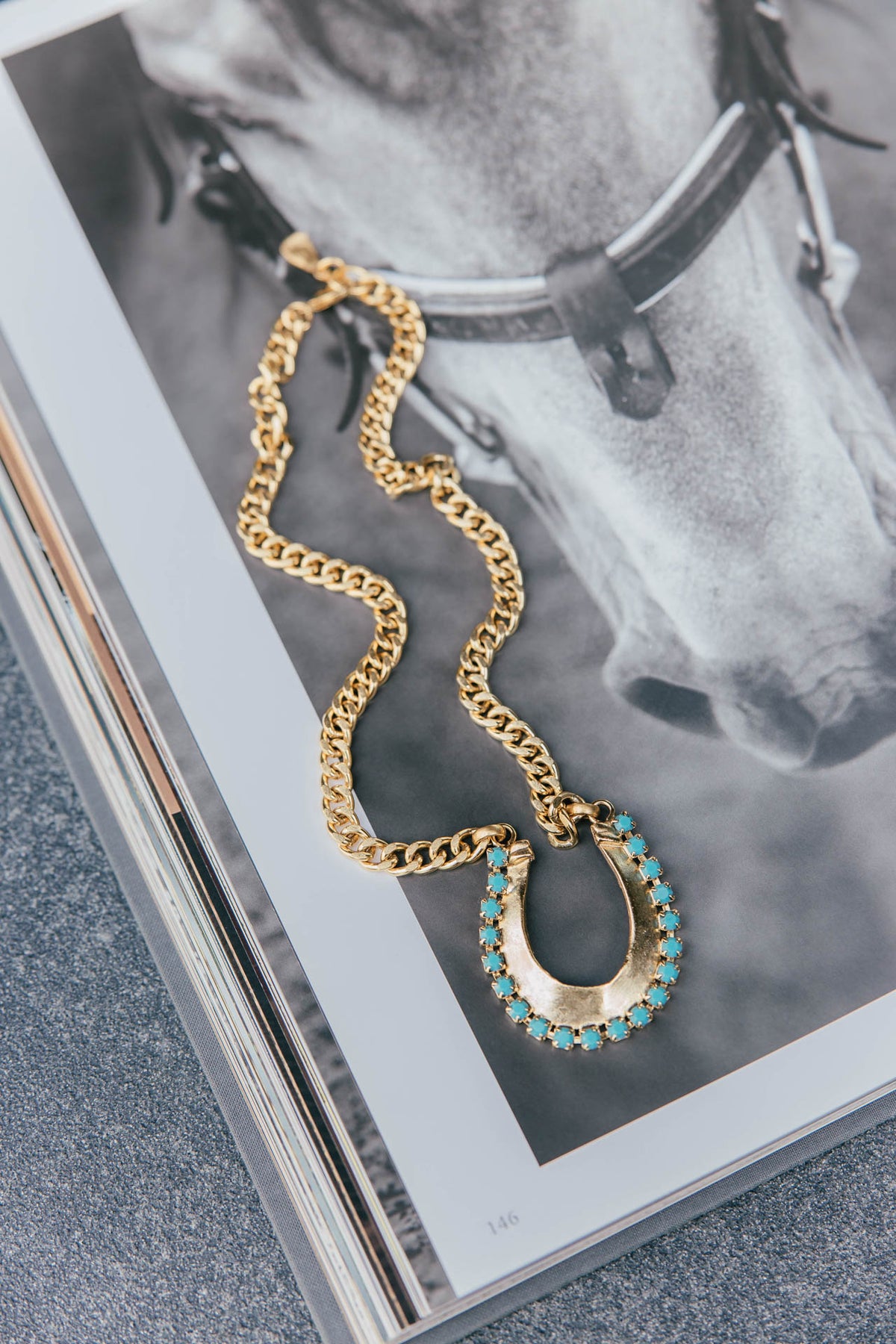 AS SEEN ON LAINEY! Horseshoe Necklace w/ Turquoise Stones - Gold