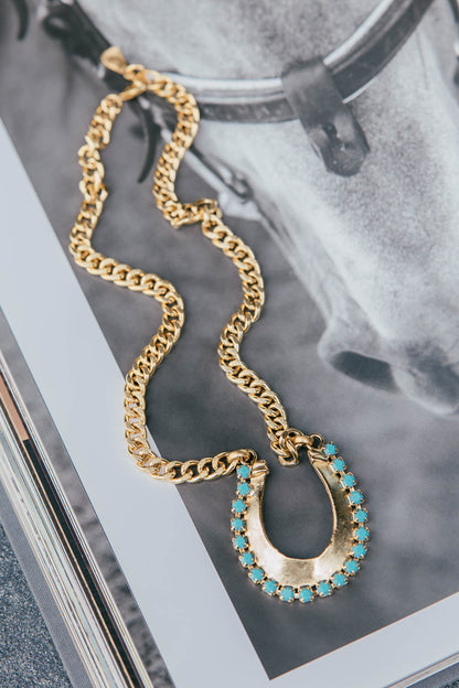 AS SEEN ON LAINEY! Horseshoe Necklace w/ Turquoise Stones - Gold