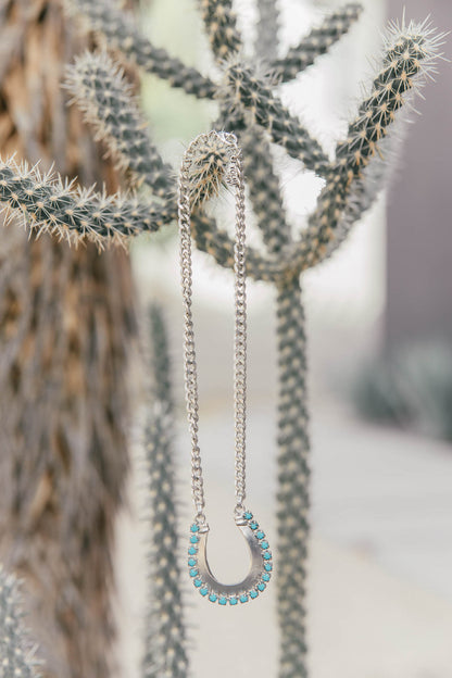 AS SEEN ON LAINEY! Horseshoe Necklace w/ Turquoise Stones - Silver