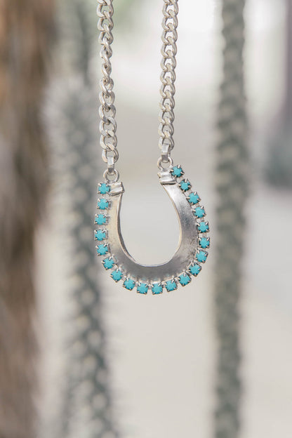 AS SEEN ON LAINEY! Horseshoe Necklace w/ Turquoise Stones - Silver