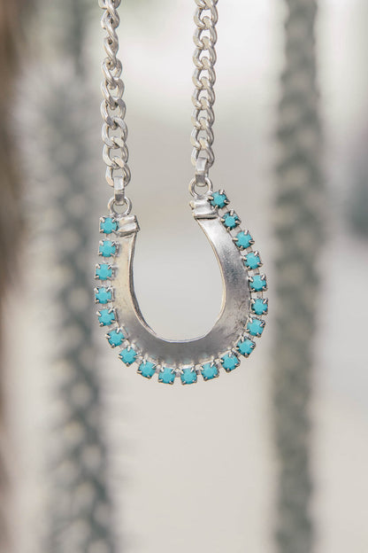 AS SEEN ON LAINEY! Horseshoe Necklace w/ Turquoise Stones - Silver