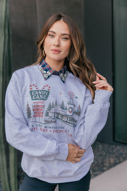 "Candy Cane Motel" Rhinestone Sweatshirt
