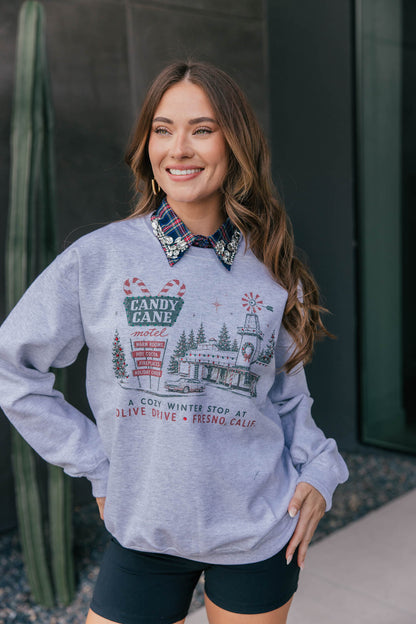 "Candy Cane Motel" Rhinestone Sweatshirt