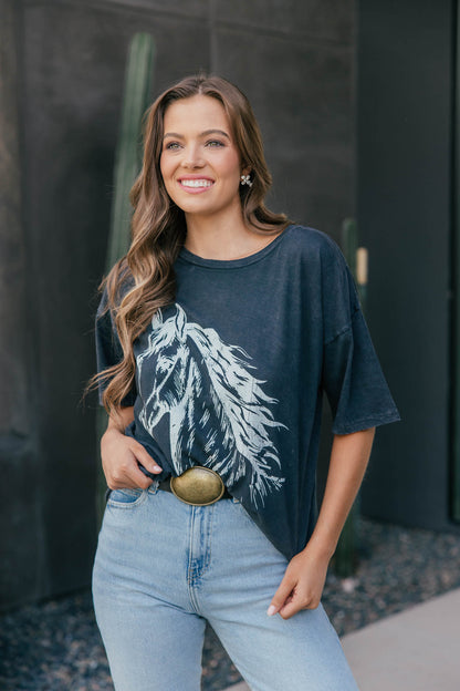 Vintage Horse Graphic Tee -Charcoal