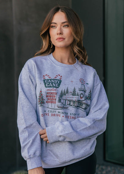 "Candy Cane Motel" Rhinestone Sweatshirt