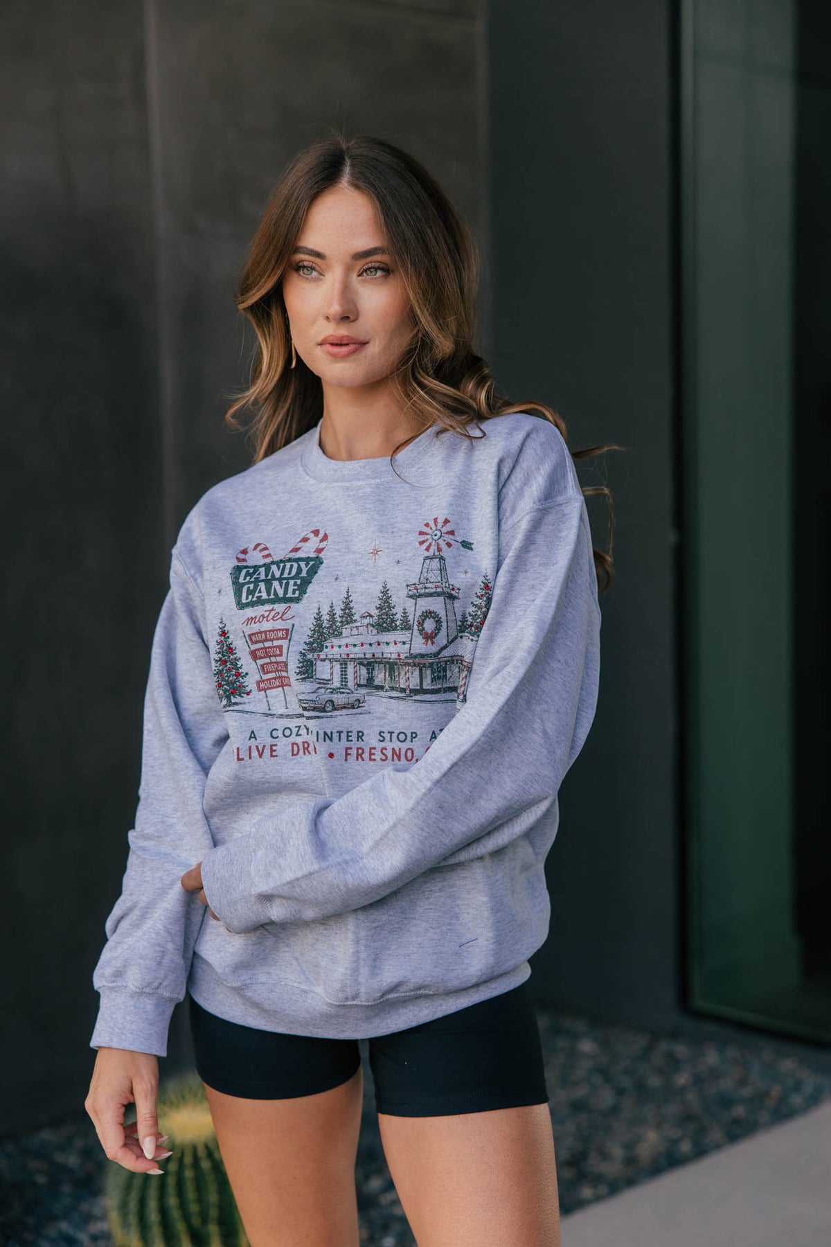 "Candy Cane Motel" Rhinestone Sweatshirt