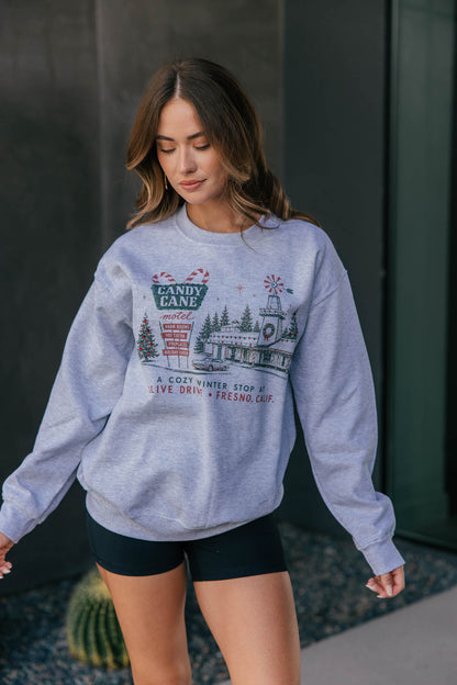 "Candy Cane Motel" Rhinestone Sweatshirt