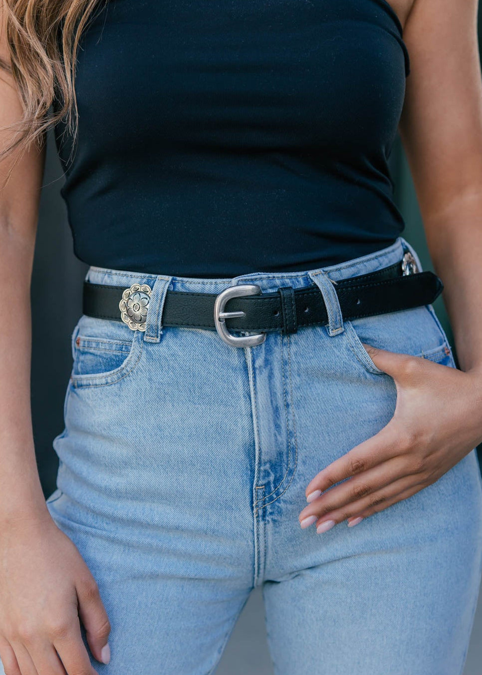"Mirage" Black and Silver Western Belt