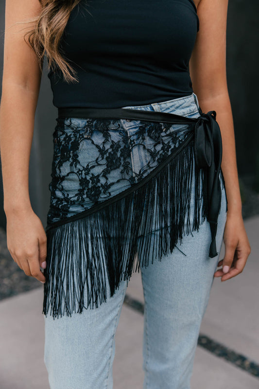 "Sierra" Tie Waist Tassel Belt - Black
