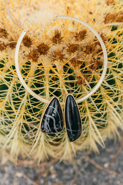 Cabochon Collar Necklace - Black