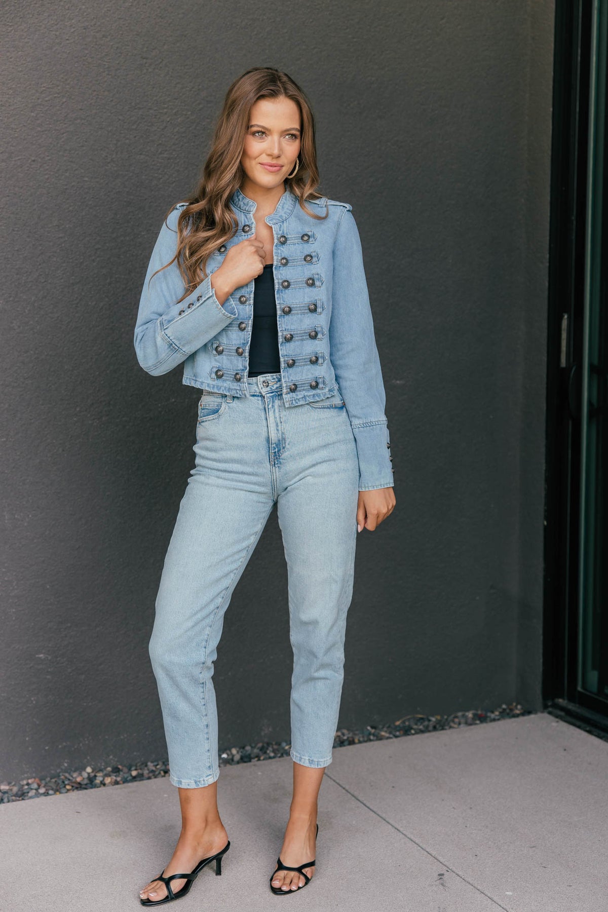 Carlton Cropped Military Jacket - Light Denim