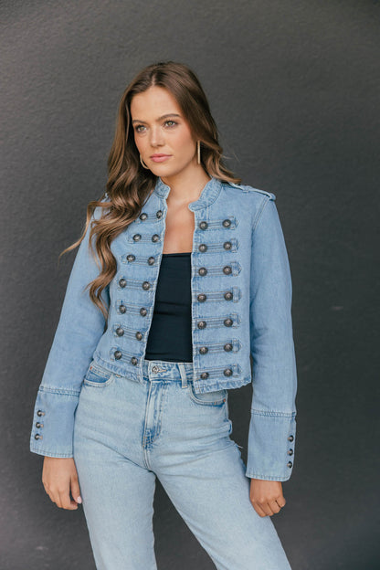 Carlton Cropped Military Jacket - Light Denim