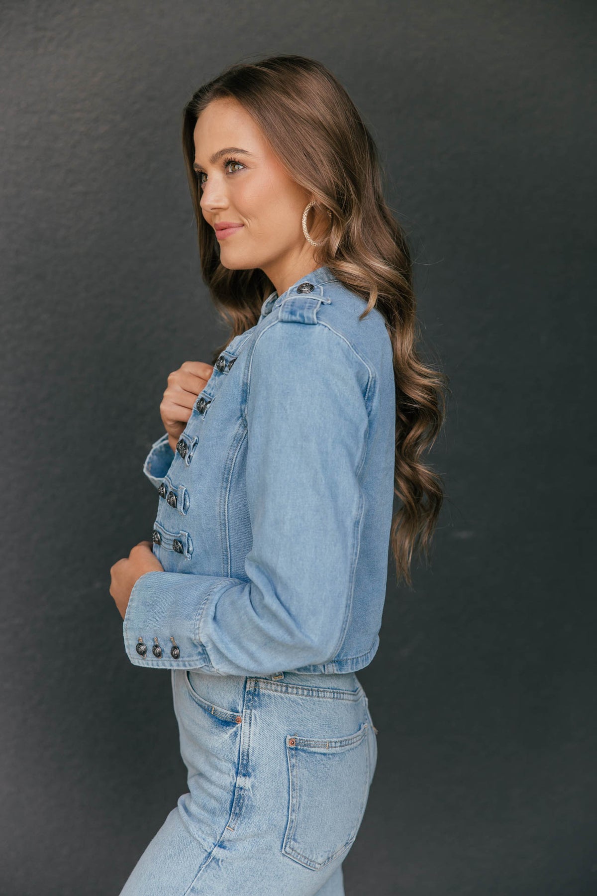 Carlton Cropped Military Jacket - Light Denim