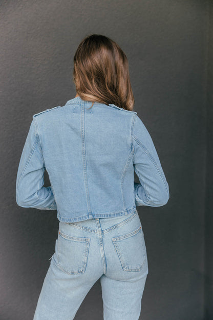 Carlton Cropped Military Jacket - Light Denim