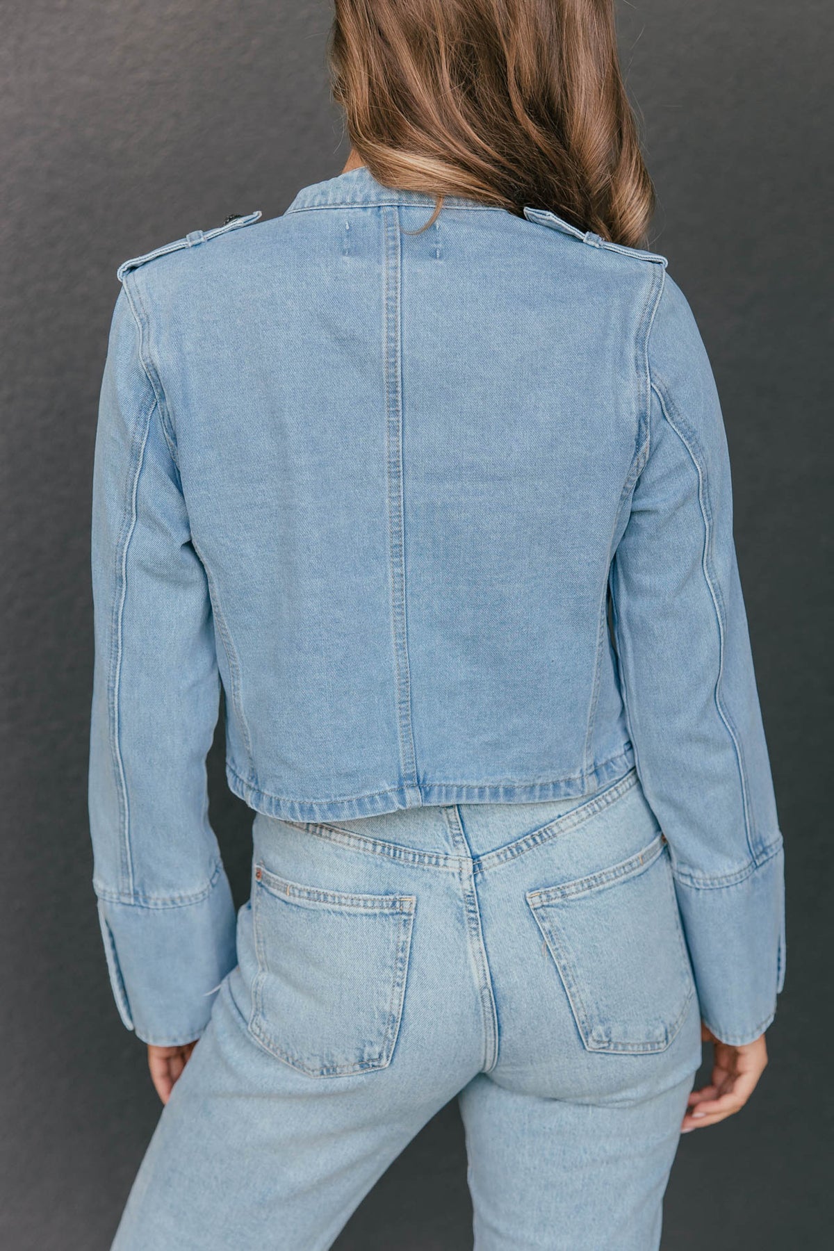 Carlton Cropped Military Jacket - Light Denim