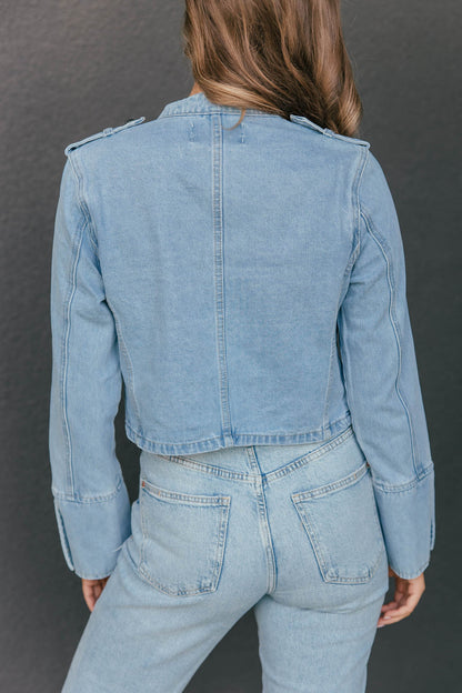 Carlton Cropped Military Jacket - Light Denim