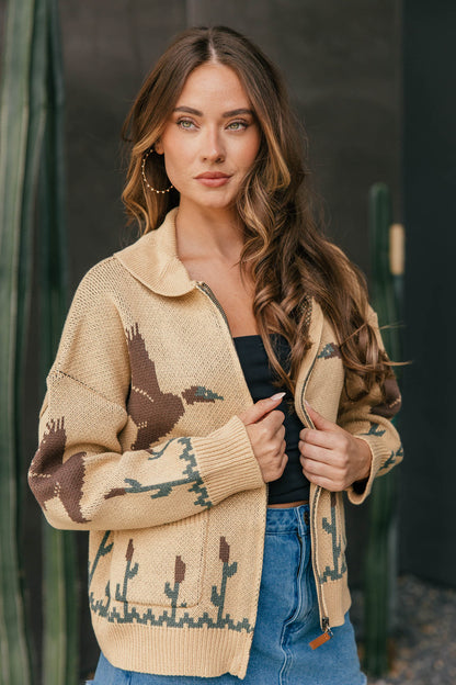 Duck Knit Cardigan in Tan