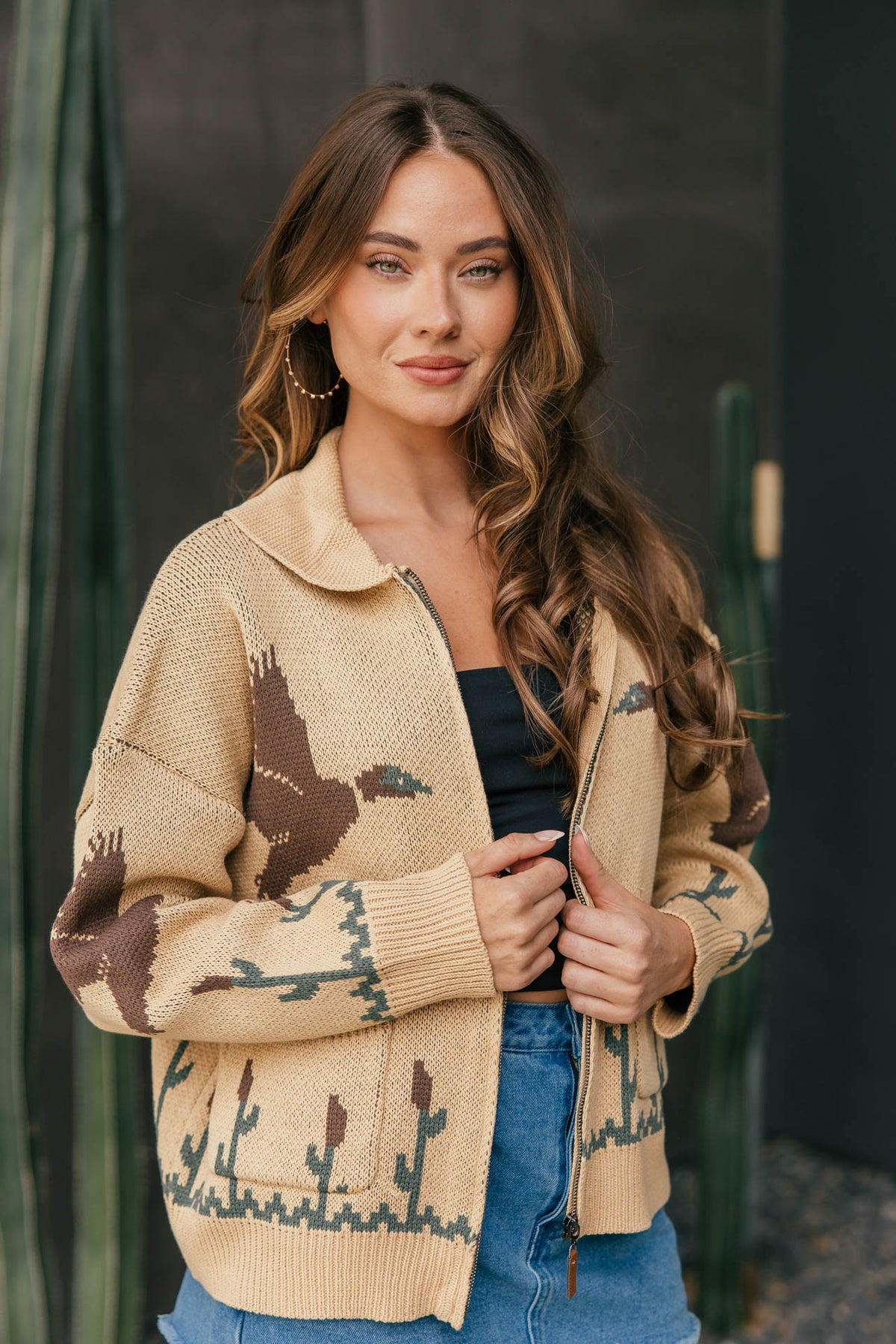 Duck Knit Cardigan in Tan