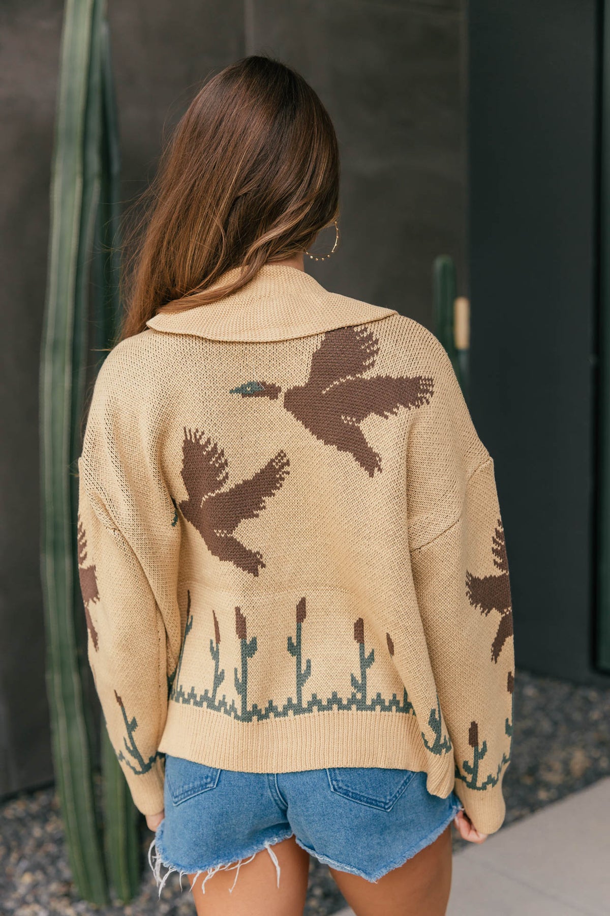 Duck Knit Cardigan in Tan