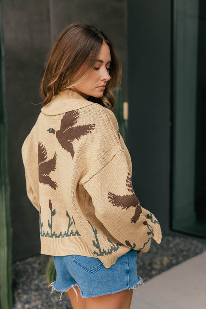 Duck Knit Cardigan in Tan
