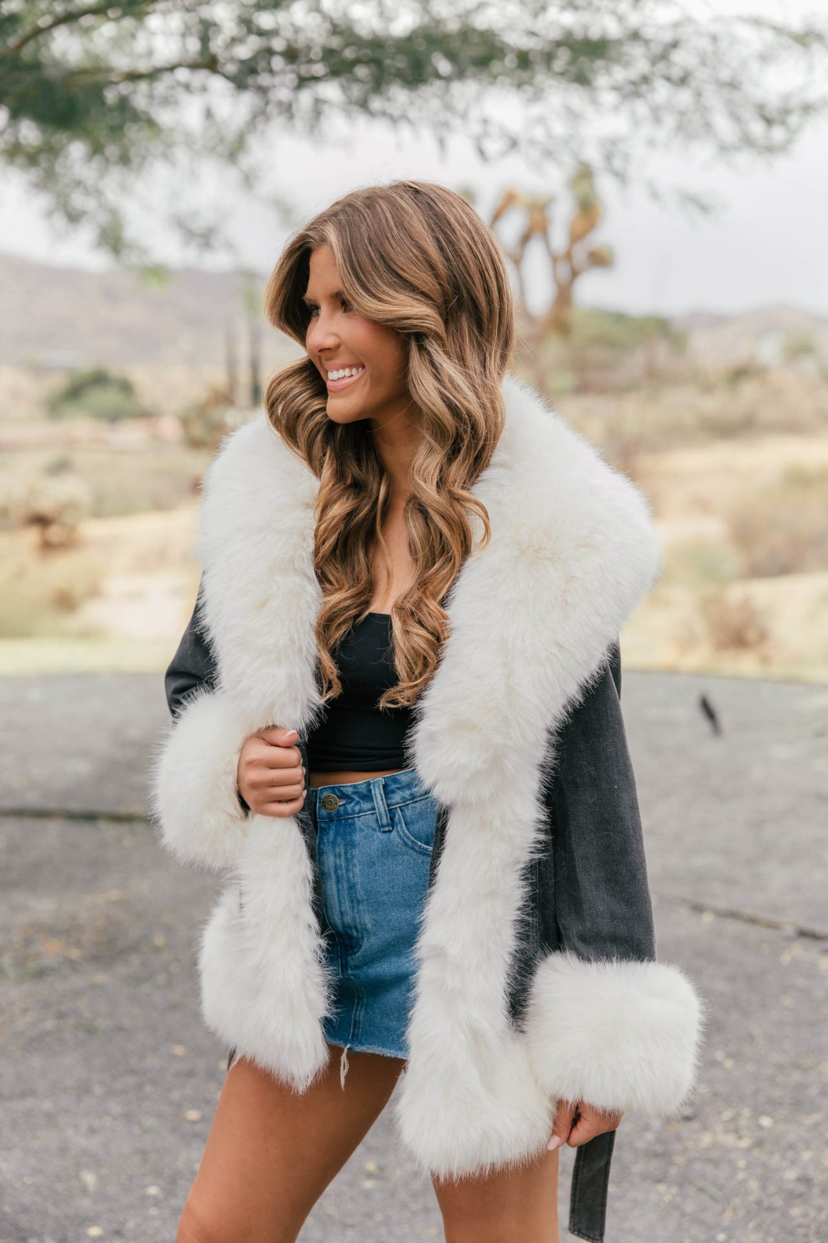 Show Stopper Faux Fur Black Denim Jacket