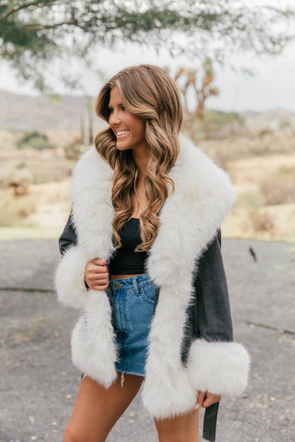 Show Stopper Faux Fur Black Denim Jacket