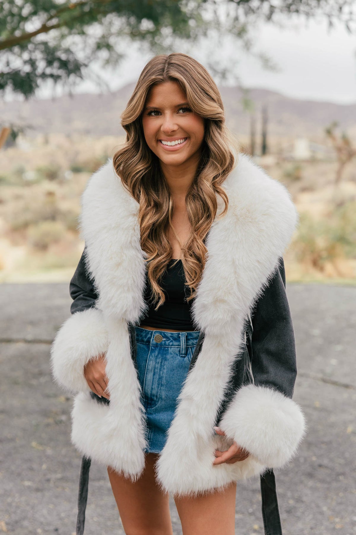 Show Stopper Faux Fur Black Denim Jacket